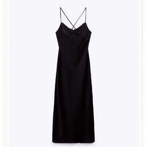 NWT Zara midi satin dress. Black size M. Never worn.